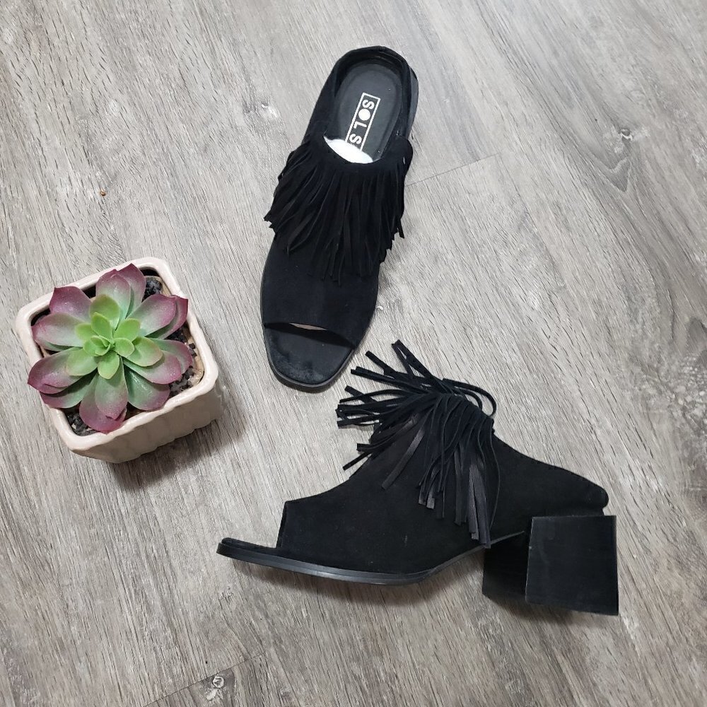 Sol Sana Genuine Suede Leather Fringe Mules Sz 38